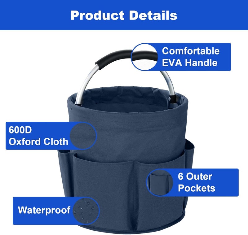 Bototack Cleaning Caddy with Handle, Cleaning Products Organiser, 17L Foldable Storage Basket, Cleaning Caddy Organiser, Portable Multi Cleaning Bucket Bag for Home, Garden (Dark Blue) - Image 5